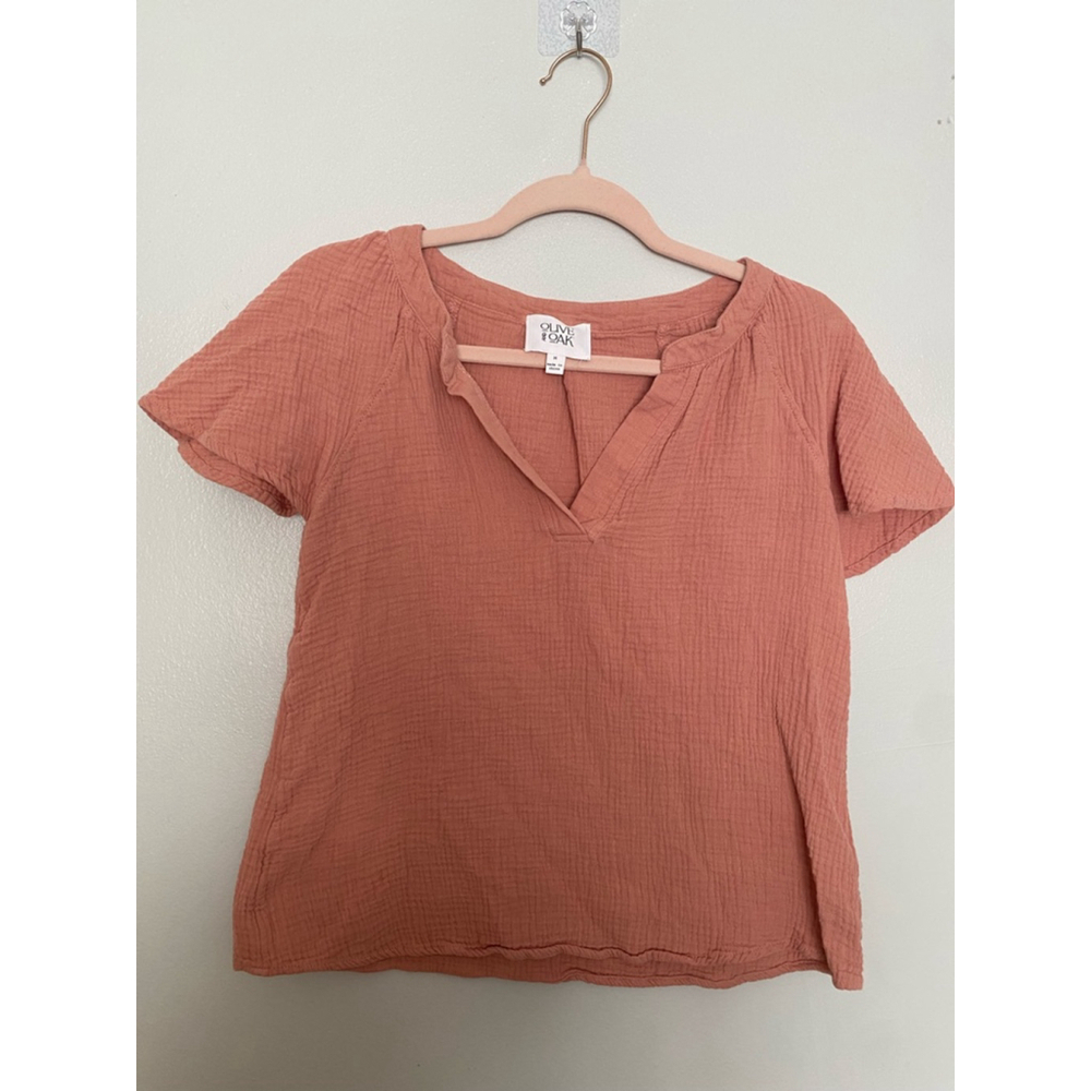 Olive & Oak Gauze Blouse 100% Cotton Muted Coral Soft Summer Spring Boho Earthy - Picture 2 of 6